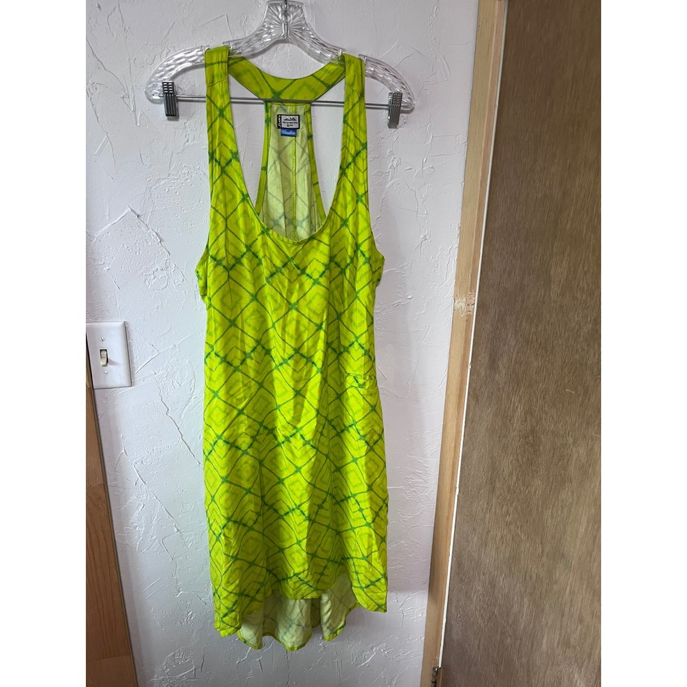KAVU Lime Green Diamond Tie Dye Racerback Tank Dress with Pocket Womens Medium